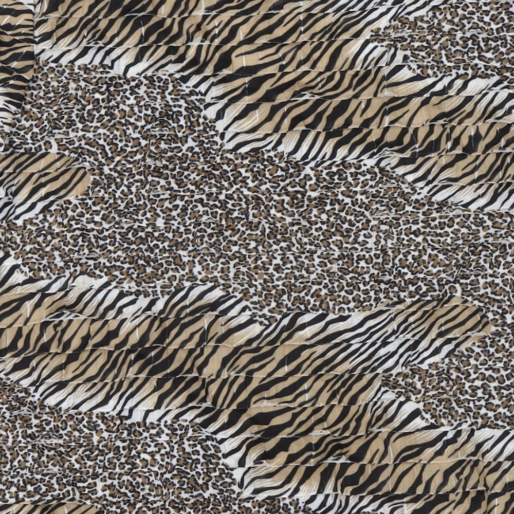 BASSINI Womens Brown Animal Print Polyester Basic Blouse Size L Boat Neck - Tie Front