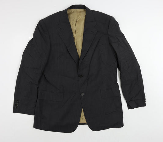 Racing Green Mens Black Striped Wool Jacket Suit Jacket Size 42 Regular