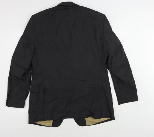 Racing Green Mens Black Striped Wool Jacket Suit Jacket Size 42 Regular