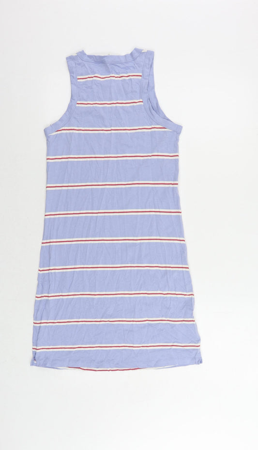 Marks and Spencer Womens Blue Striped Cotton Tank Dress Size S Crew Neck Pullover