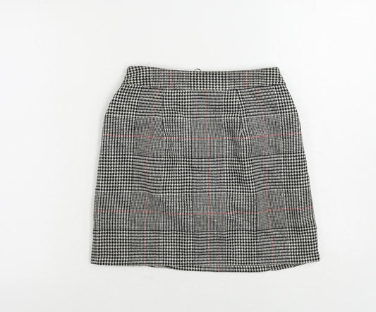 Topshop Womens Grey Plaid Acrylic Mini Skirt Size 6 Zip - Buckle Detail