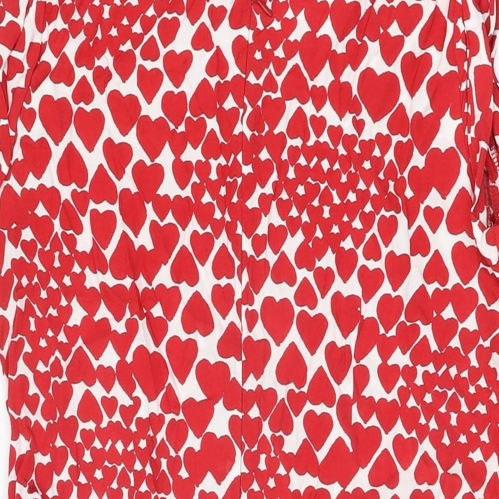 Brand and care label for Be Beau women’s red geometric viscose shift, size UK 16, round neck zip