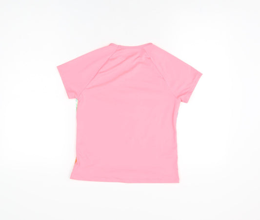 Lands' End Girls Pink Geometric Polyester Basic T-Shirt Size L Round Neck Pullover