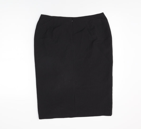 Marks and Spencer Womens Black Striped Polyester Straight & Pencil Skirt Size 14 Zip