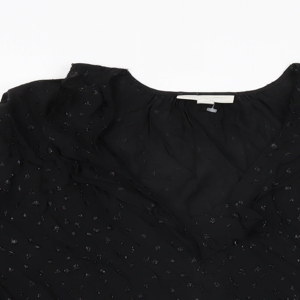 The White Company Womens Black Polka Dot Polyester Basic Blouse Size 10 V-Neck