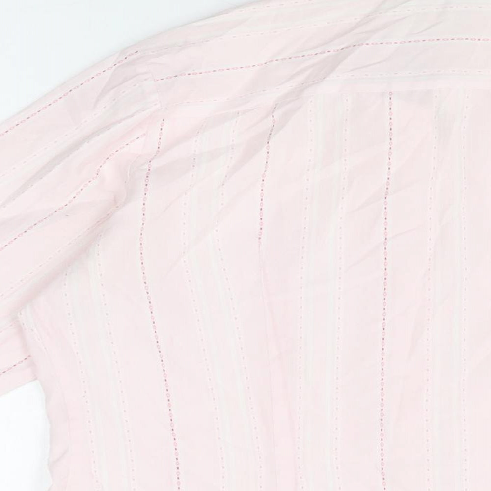Marks and Spencer Womens Pink Striped Cotton Basic Button-Up Size 14 Collared
