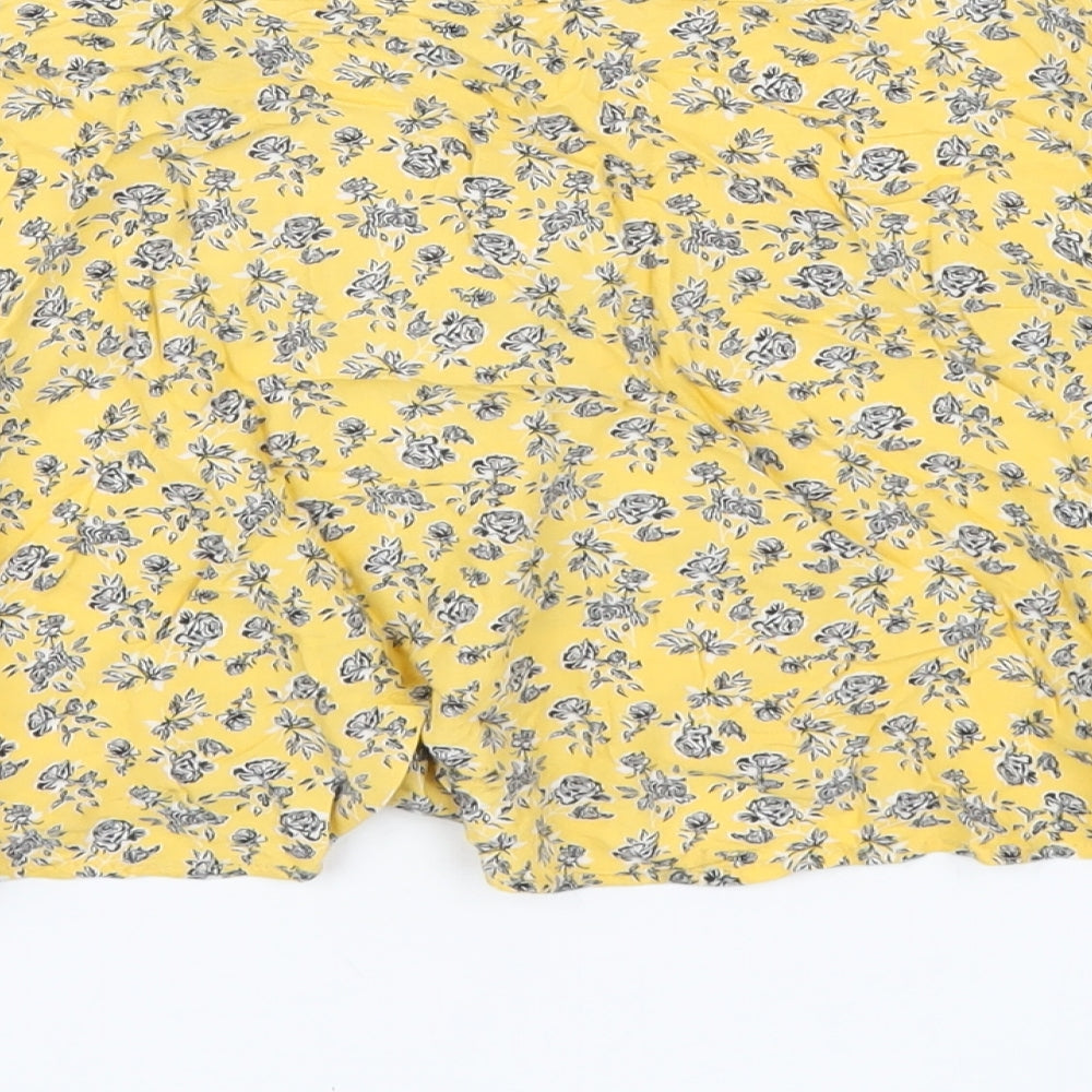 H&M Womens Yellow Floral Viscose A-Line Skirt Size 8 Button