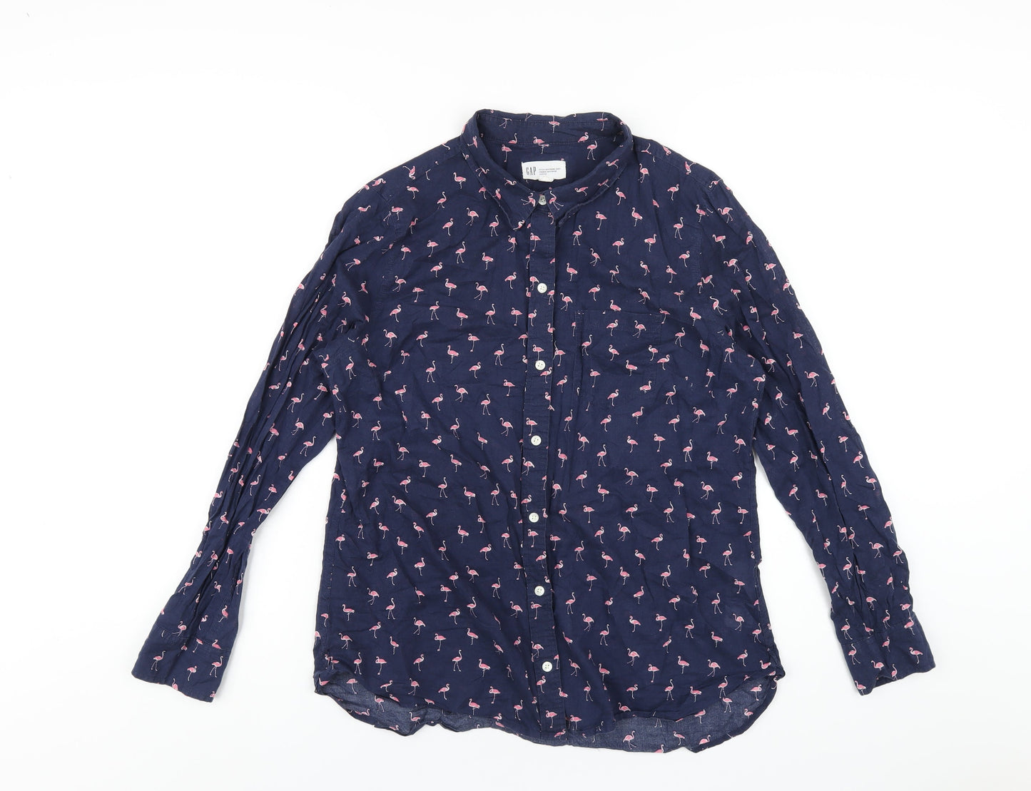 Gap Womens Blue Geometric Cotton Basic Button-Up Size M Collared