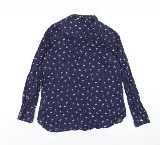 Gap Womens Blue Geometric Cotton Basic Button-Up Size M Collared