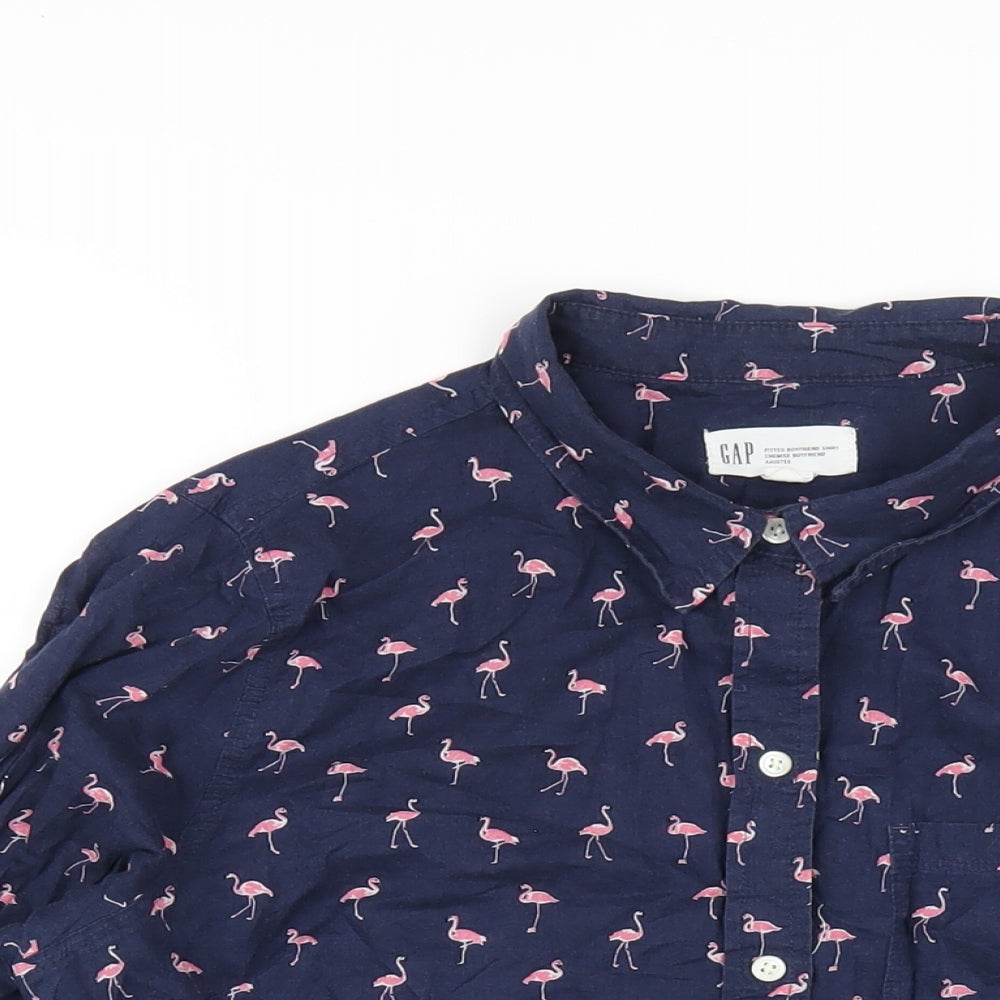 Gap Womens Blue Geometric Cotton Basic Button-Up Size M Collared