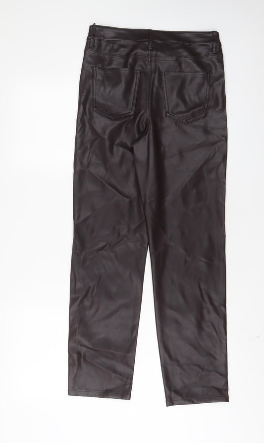 Marks and Spencer Womens Brown Polyurethane Trousers Size 8 L28 in Regular Zip