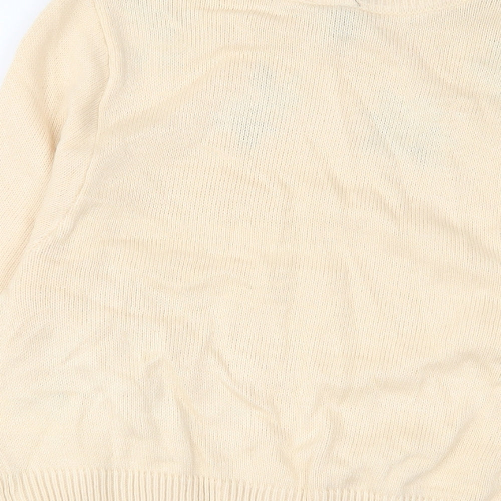 H&M Womens Beige Crew Neck Acrylic Pullover Jumper Size S - Embroidered
