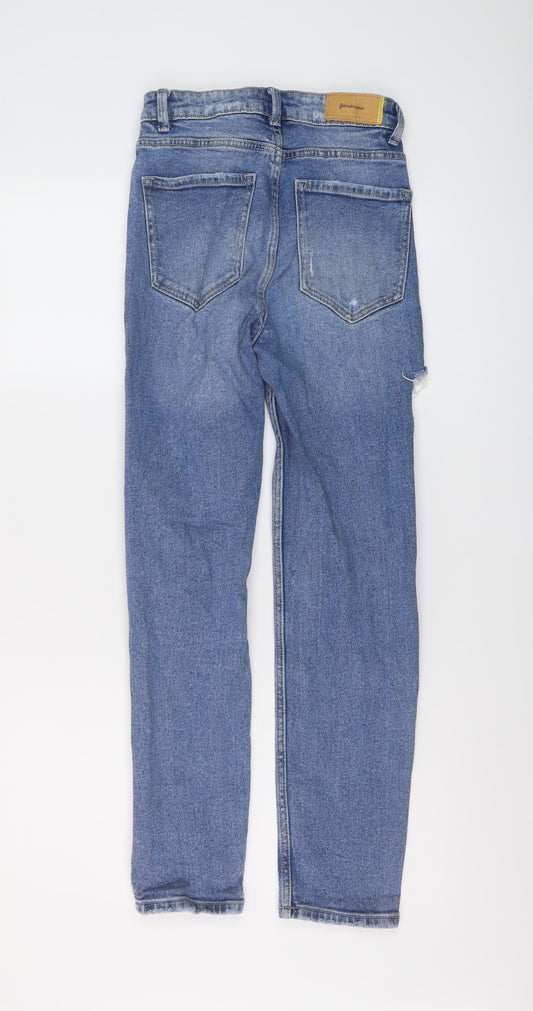 Stradivarius Womens Blue Cotton Mom Jeans Size 6 L27 in Slim Button