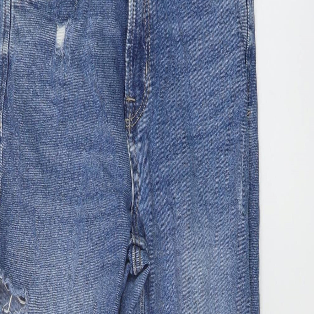 Stradivarius Womens Blue Cotton Mom Jeans Size 6 L27 in Slim Button