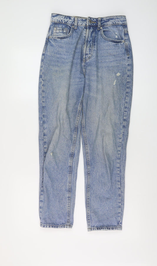 Stradivarius Womens Blue Cotton Mom Jeans Size 8 L26 in Regular Button