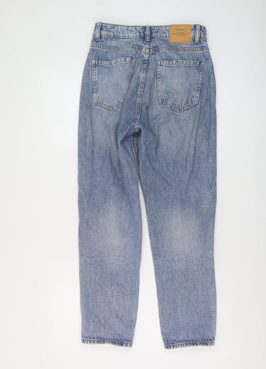 Stradivarius Womens Blue Cotton Mom Jeans Size 8 L26 in Regular Button