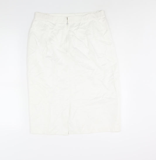 Lady F Womens White Viscose Straight & Pencil Skirt Size 16 Zip - Vented