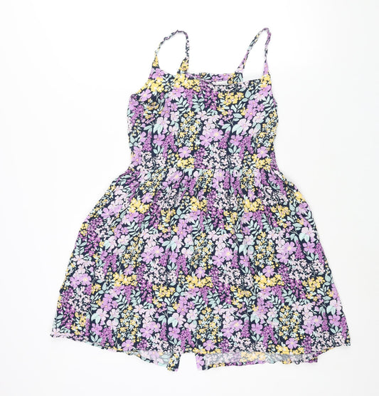Anko Girls Multicoloured Floral Viscose A-Line Size 14 Years Scoop Neck Button