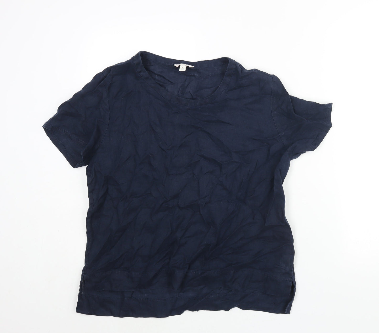 Gap Womens Blue Linen Basic Blouse Size L Round Neck