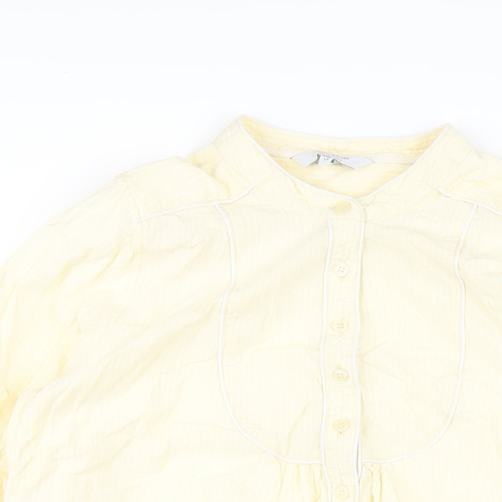 mamas & papas Womens Yellow Striped Cotton Basic T-Shirt Size 14 Round Neck