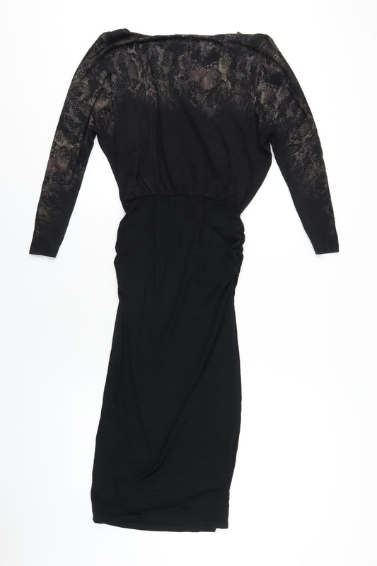 Mint Velevet Womens Black Animal Print Viscose Bodycon Size 8 Boat Neck Pullover