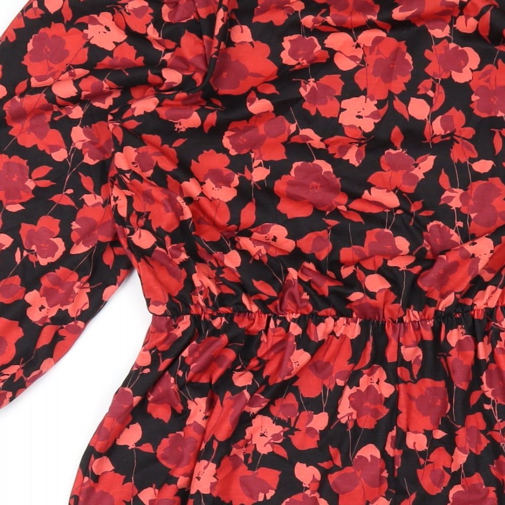 Brand and care label for Roman women’s red floral polyester a-line, size UK 10, round neck pullover