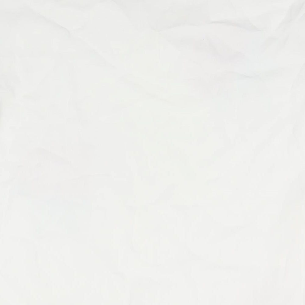 Brand and care label for Missguided women’s white polyester t-shirt dress, round neck pullover - embraided flowers