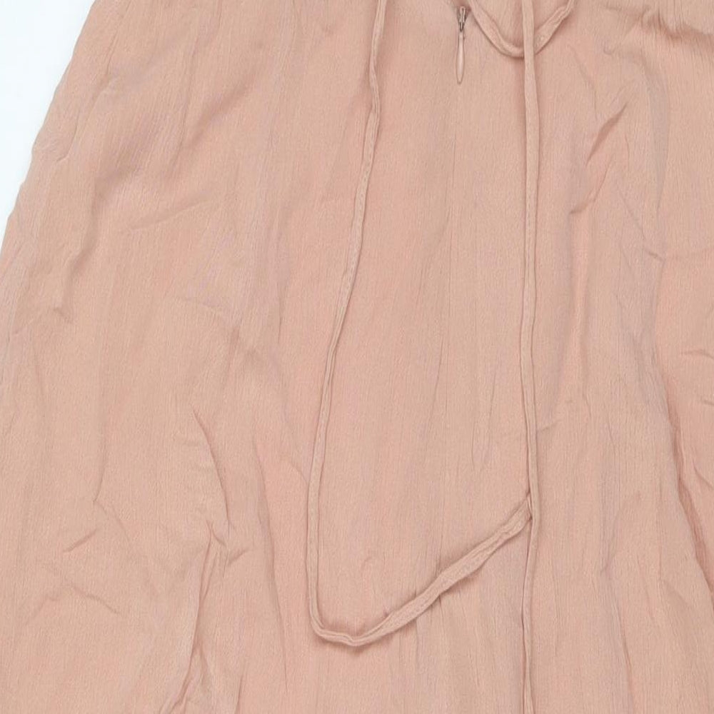 Brand and care label for ASOS women’s beige viscose maxi, size UK 12, square neck zip
