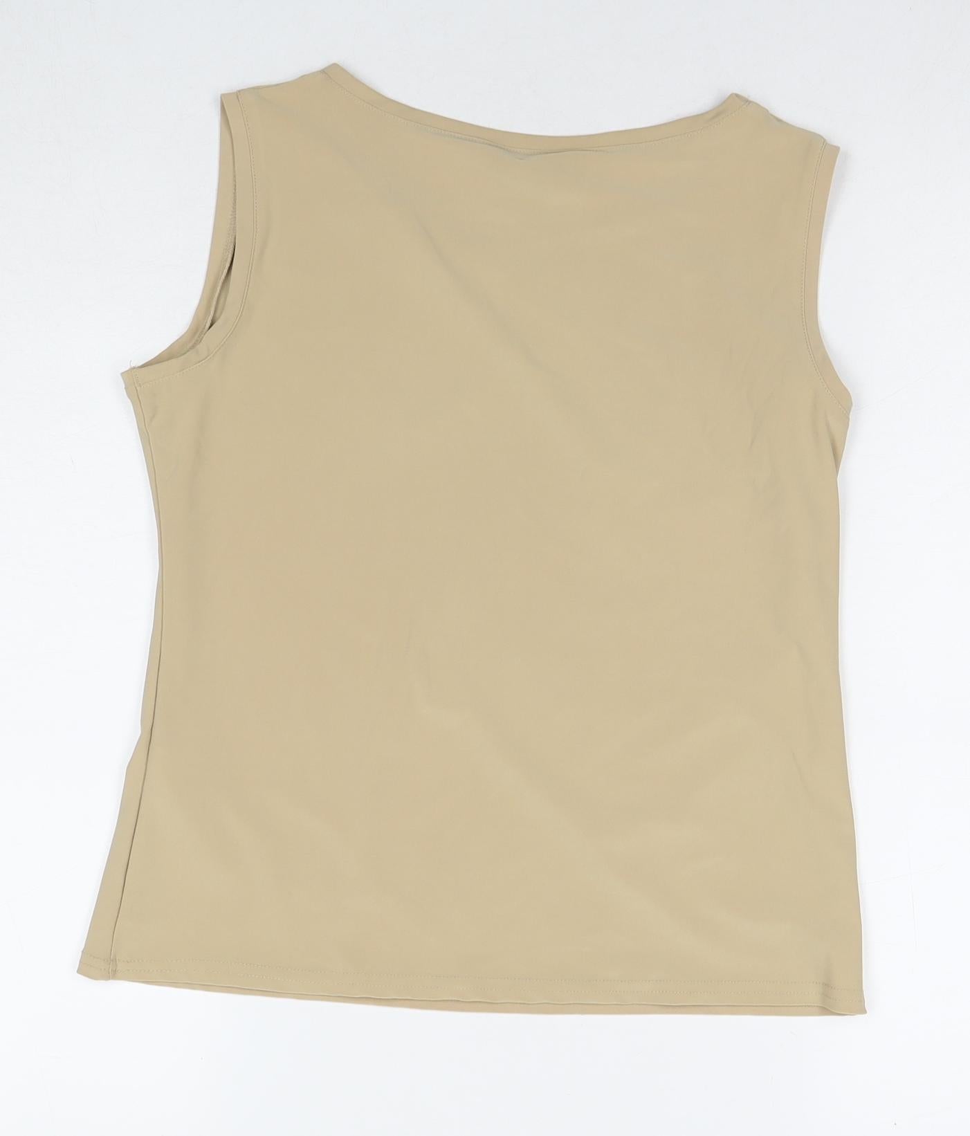 Two Tone Womens Beige Elastane Basic Tank Size 12 Round Neck
