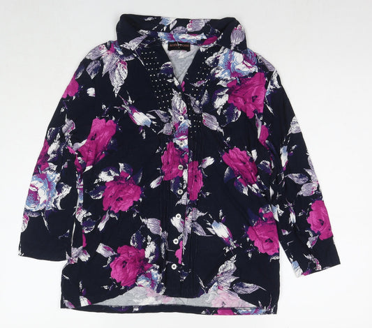Womens UK Size L Anna Rose Black Viscose Button-Up