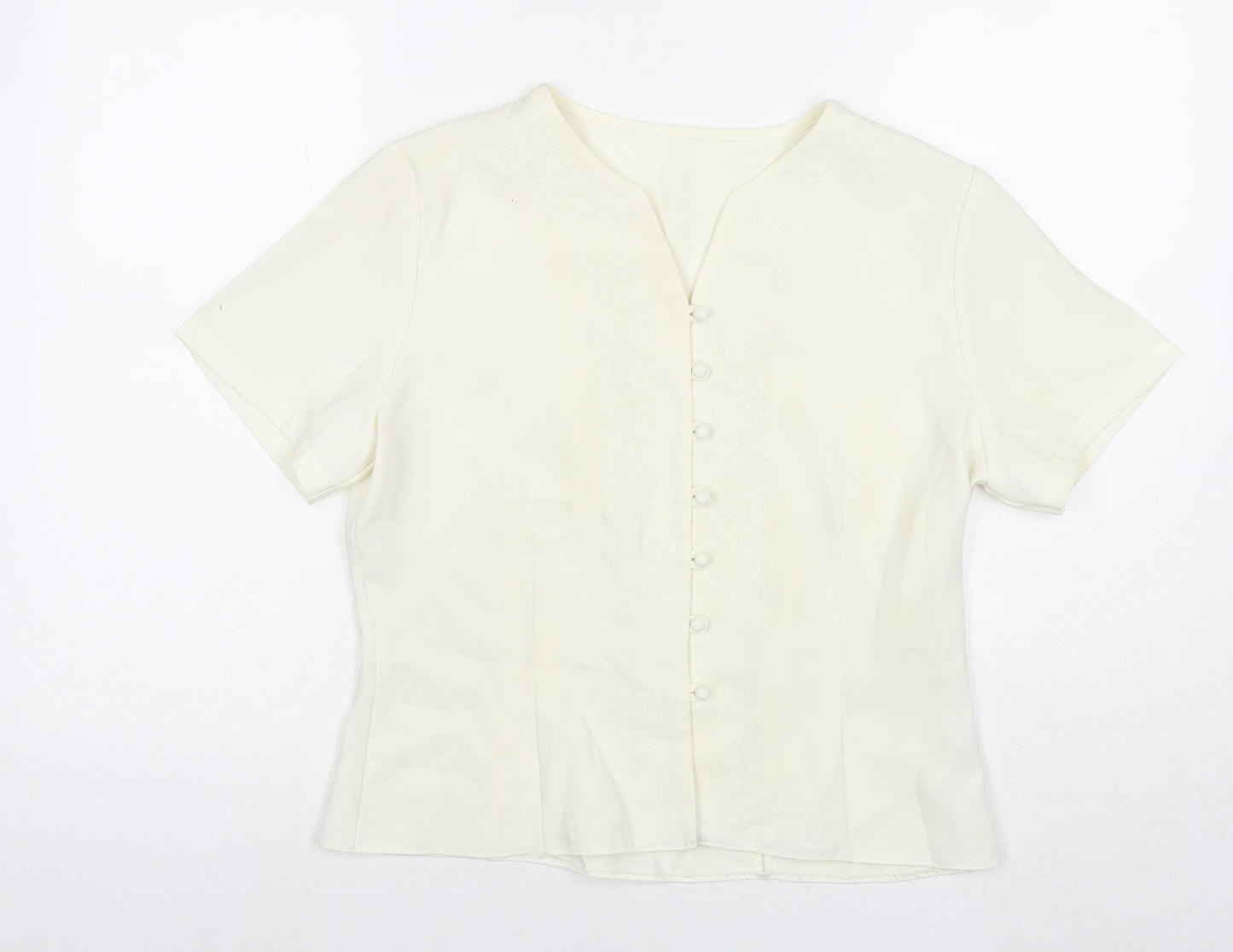 St Michael Womens White Polyester Basic Button-Up Size 14 V-Neck