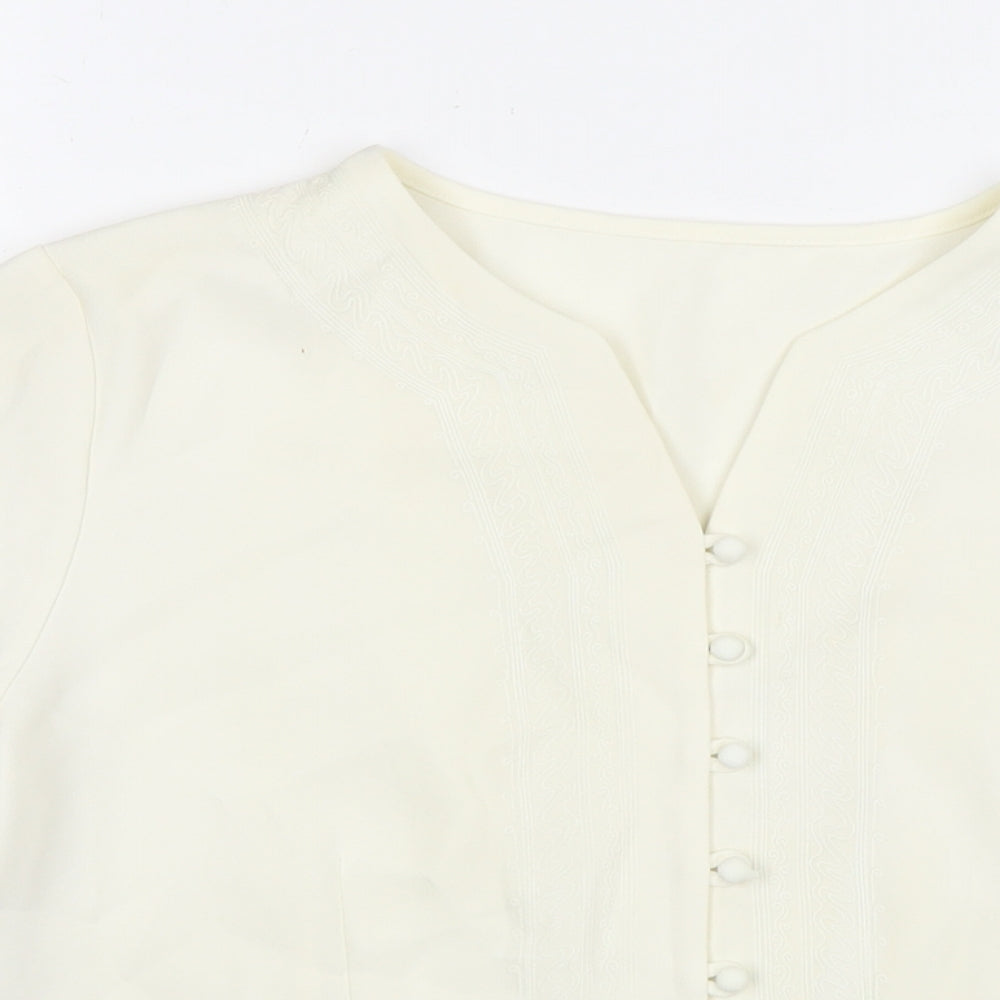St Michael Womens White Polyester Basic Button-Up Size 14 V-Neck