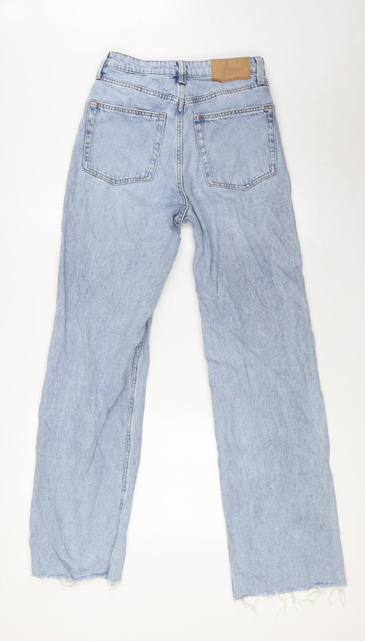 &Denim Womens Blue Cotton Wide-Leg Jeans Size 8 L31 in Regular Button - Raw Hem