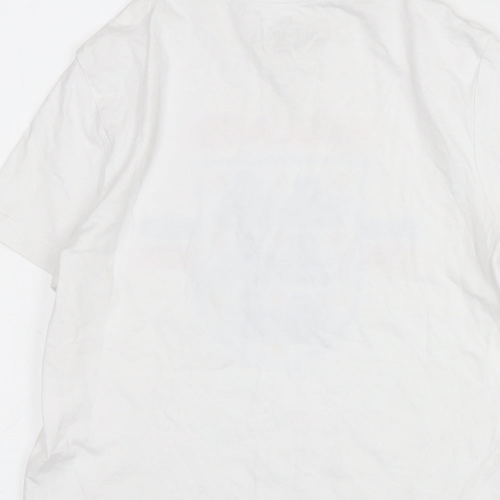 Brand and care label for Marks & Spencer girls’ white cotton ringer t-shirt, size 11-12, years crew neck - england
