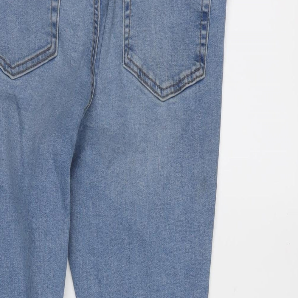 Brand and care label for Denim & Co. women’s blue cotton blend tapered jeans, size UK 14, 24.5-inch leg regular zip