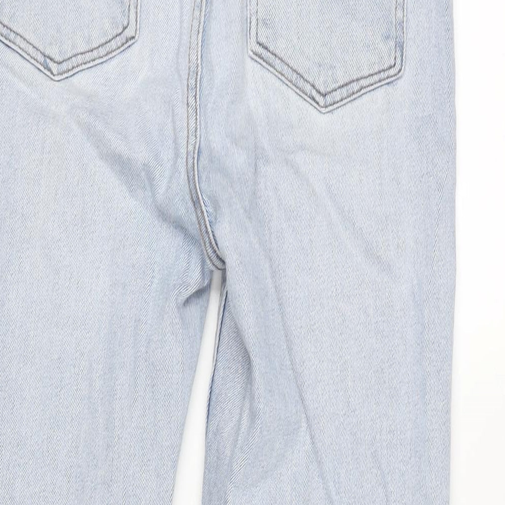 Brand and care label for Denim & Co. women’s blue cotton blend straight jeans, size UK 10 regular zip - raw hem
