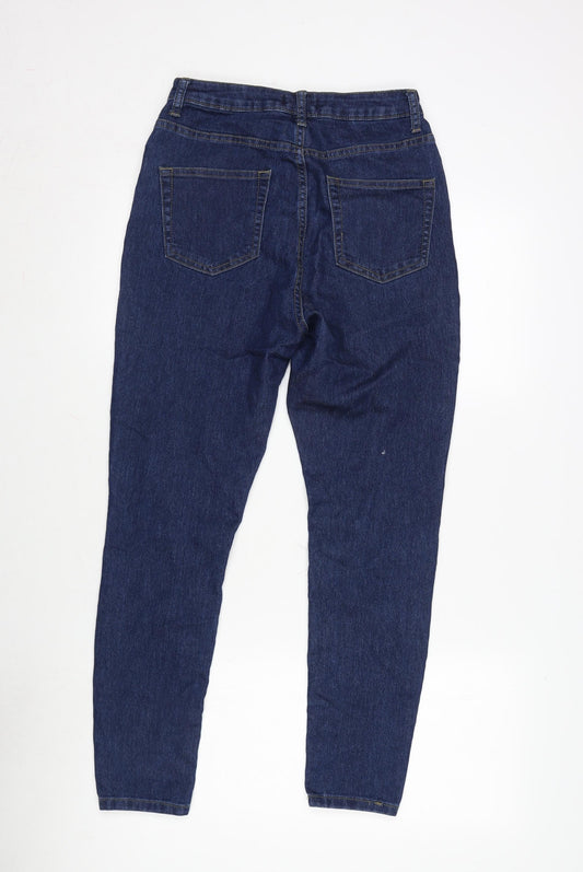 Boohoo Womens Blue Cotton Blend Straight Jeans Size 10 L27 in Regular Zip