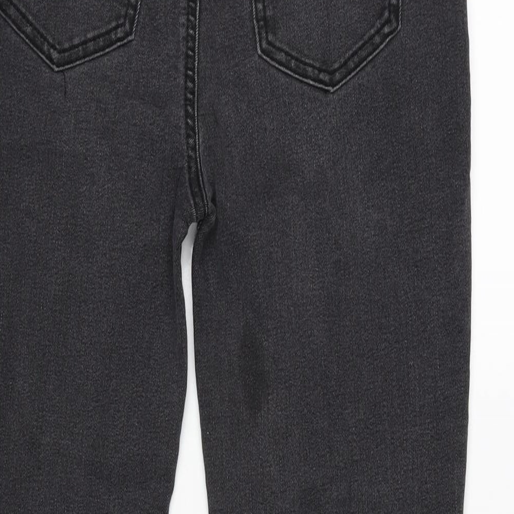 Brand and care label for Denim & Co. girls’ grey cotton jegging jeans, size 13-14, years regular - distressed-raw hem