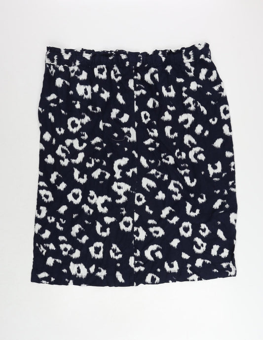Marks and Spencer Womens Blue Animal Print Linen Straight & Pencil Skirt Size 24 Drawstring - Pockets