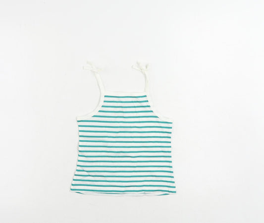 Marks and Spencer Girls Green Striped Cotton Camisole Tank Size 3-4 Years Square Neck Pullover