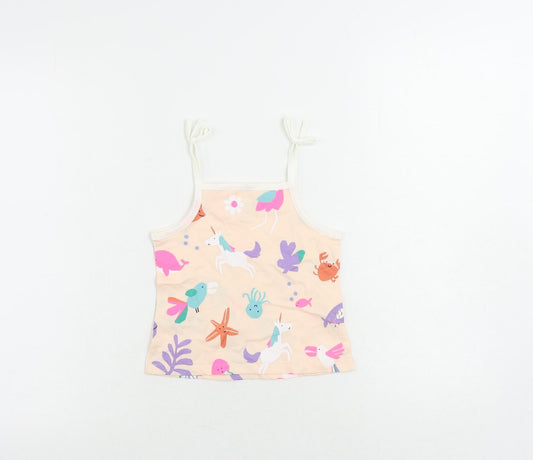 Marks and Spencer Girls Pink Geometric Cotton Camisole Tank Size 2-3 Years Square Neck Pullover