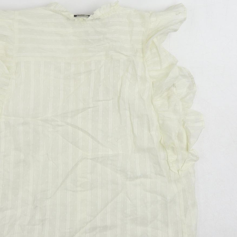 Marks and Spencer Womens Ivory Cotton Basic Button-Up Size 6 Mock Neck - Embroidered