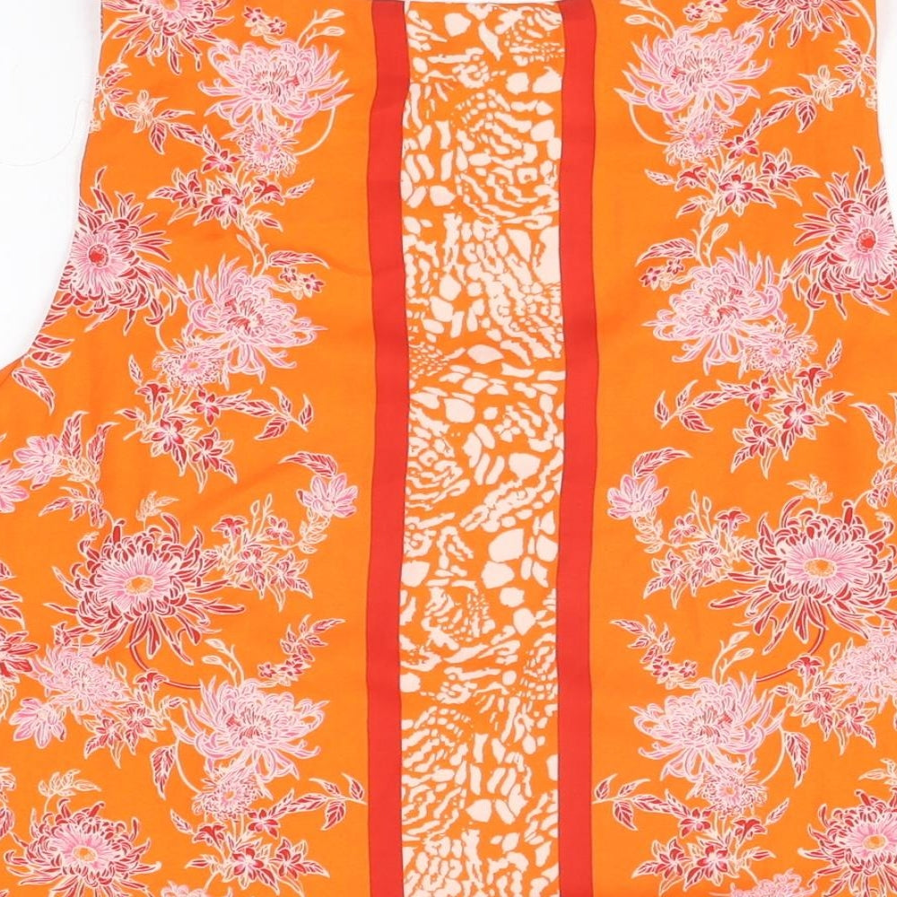 Rose & Olive Womens Orange Floral Polyester Basic T-Shirt Size L Scoop Neck
