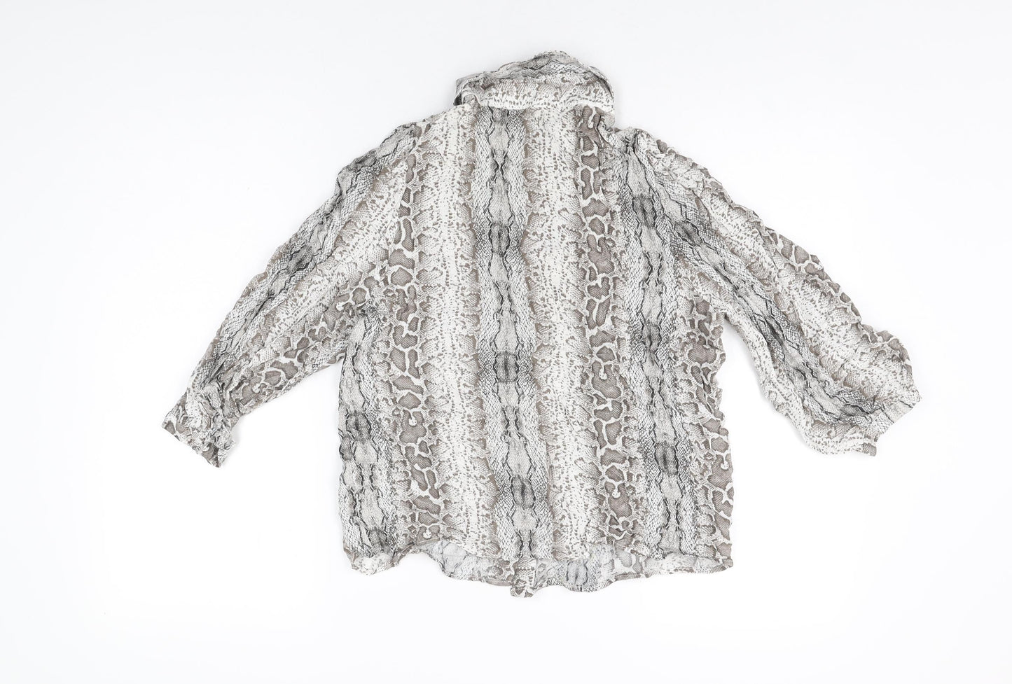 Pull&Bear Womens Grey Animal Print Viscose Basic Button-Up Size M Collared