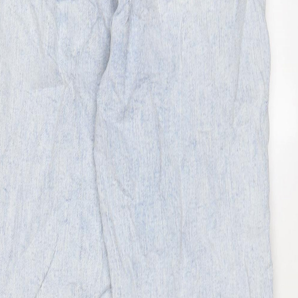 Brand and care label for In the Style women’s blue cotton straight jeans, size UK 8, 25-inch leg regular zip - belted