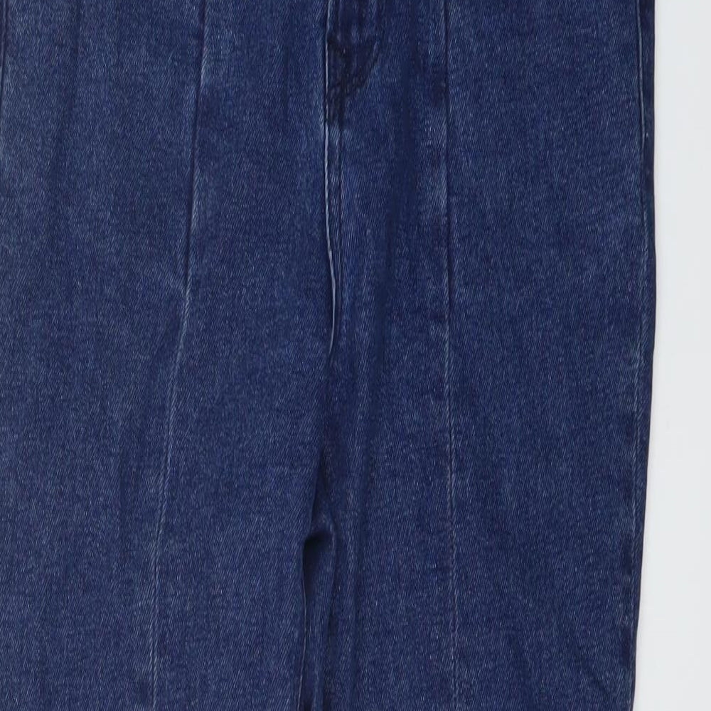 Stradivarius Womens Blue Cotton Mom Jeans Size 10 L28 in Slim Button