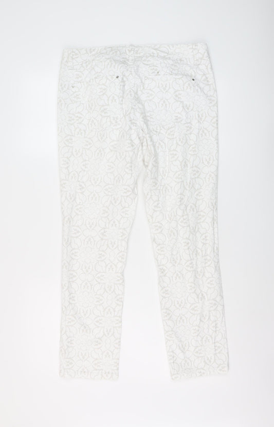 White House Black Market Womens White Geometric Cotton Straight Jeans Size 6 L26 in Regular Button