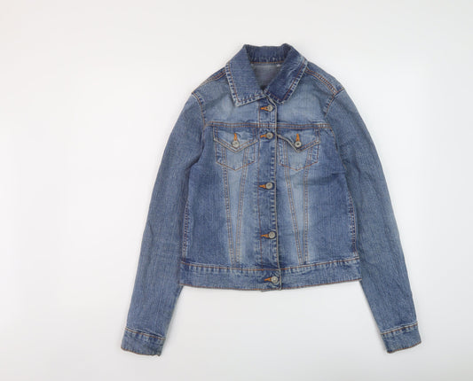 Additional front view of Denim & Co. women’s blue jacket, size UK 12, button