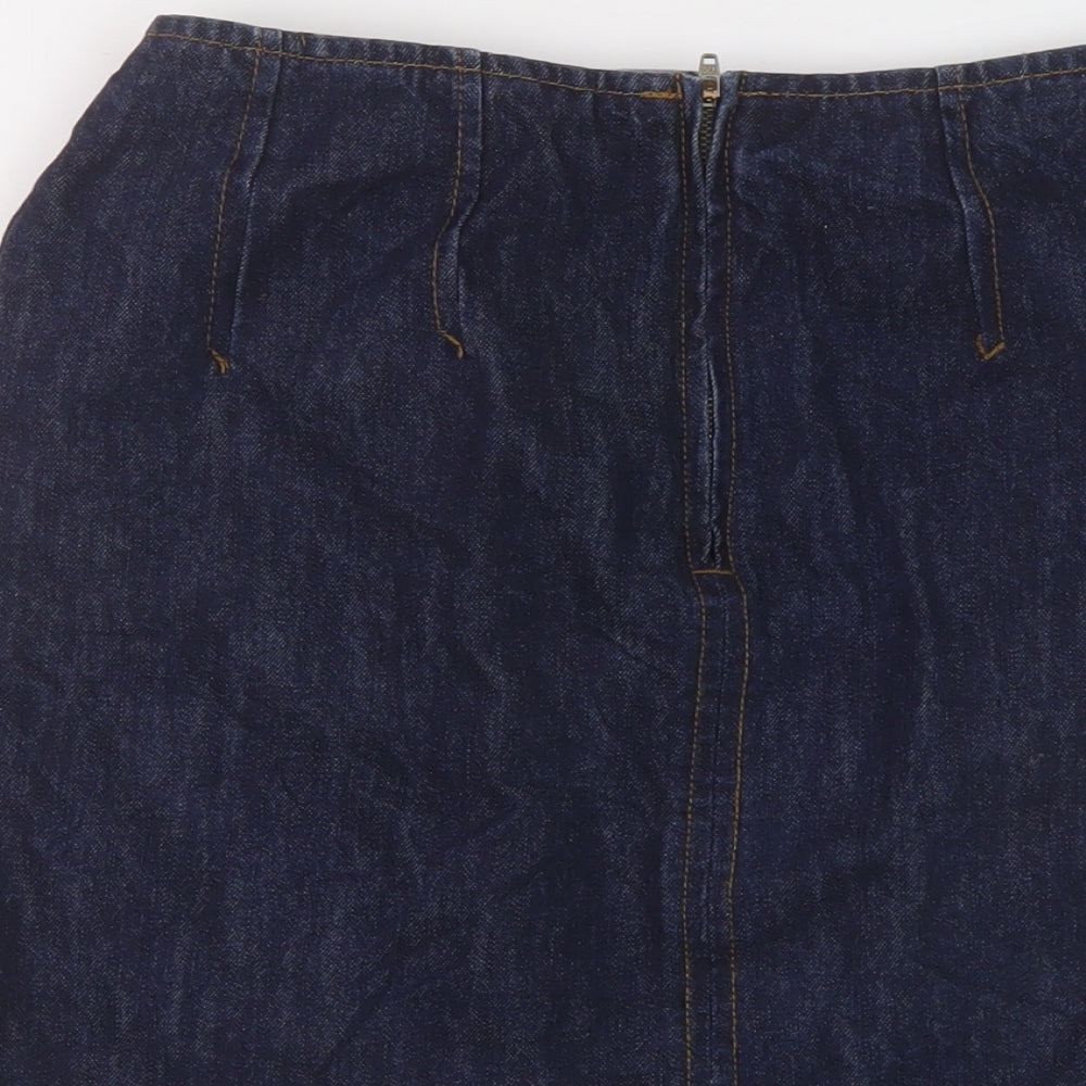 Warehouse Womens Blue Cotton Mini Skirt Size 10 Zip
