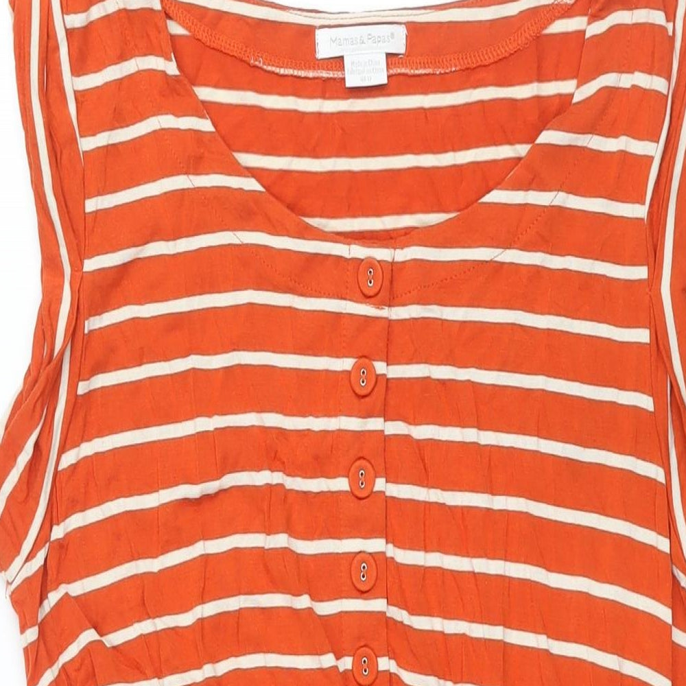 mamas & papas Womens Red Striped Viscose Shift Size 14 Round Neck Button